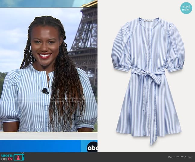Zara Striped Poplin Dress in Blue/White worn by Janai Norman on Good Morning America