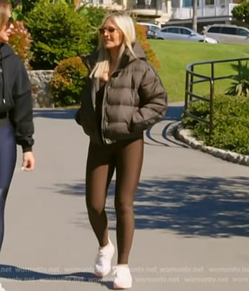 Tamra’s brown puffer jacket and leggings on The Real Housewives of Orange County