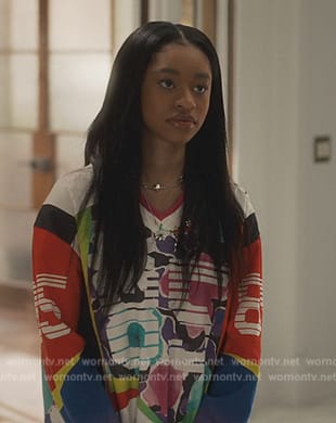 Ashley’s printed jersey long sleeve mini dress on Bel-Air