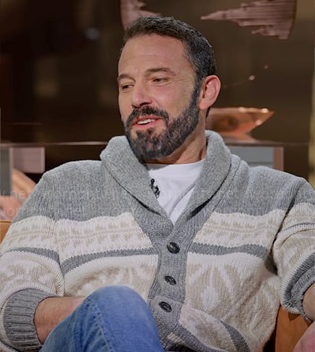 Ben Affleck’s grey printed cardigan on Hart to Heart