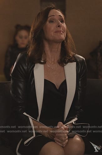 Bev’s black contrast leather blazer on Only Murders in the Building