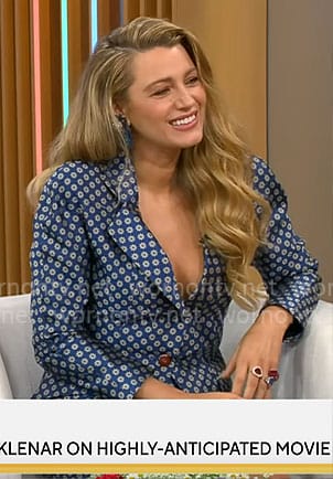 Blake Lively’s blue flower print skirt suit on CBS Mornings
