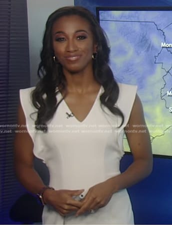Brittany’s white v-neck ruffle dress on Good Morning America