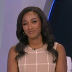 Brittany’s beige windowpane sleeveless dress on Good Morning America