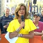 Hoda’s yellow button front v-neck dress on Today