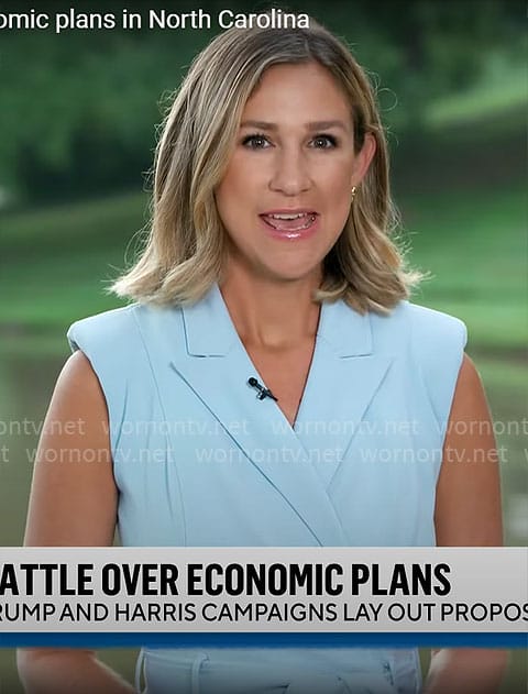 Caitlin Huey-Burns’ light blue wrap dress on CBS Mornings