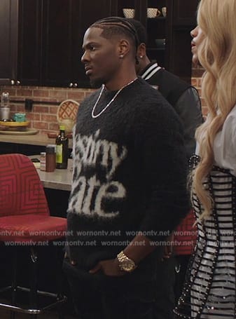 Cam’s black Destiny and Fate mohair sweater on All American Homecoming