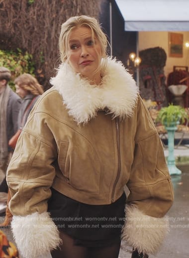 Camille’s suede fur trim jacket on Emily in Paris