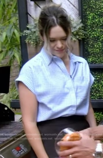 Carleigh Bodrug’s blue check shirt on Live with Kelly and Mark