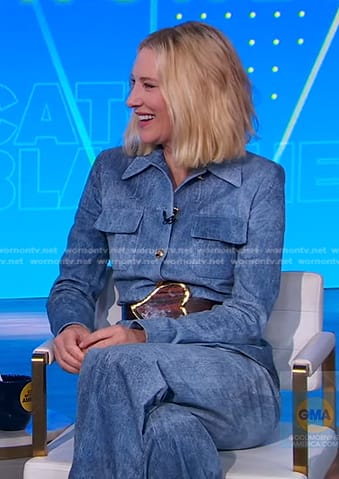 Cate Blanchett’s denim jacket and heart buckle belt on Good Morning America