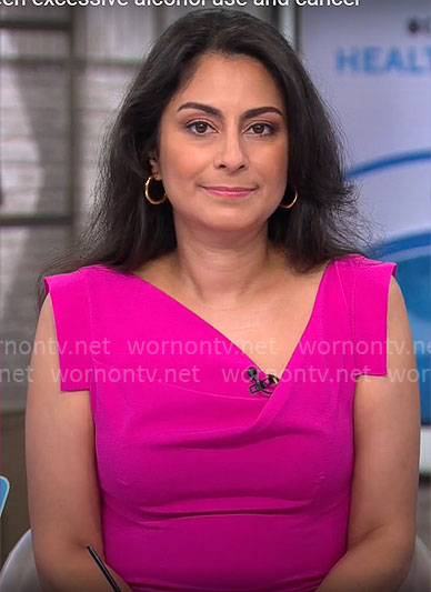 Celine Gounder’s pink sleeveless dress on CBS Mornings