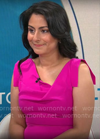 Celine Gounder’s pink sleeveless dress on CBS Mornings
