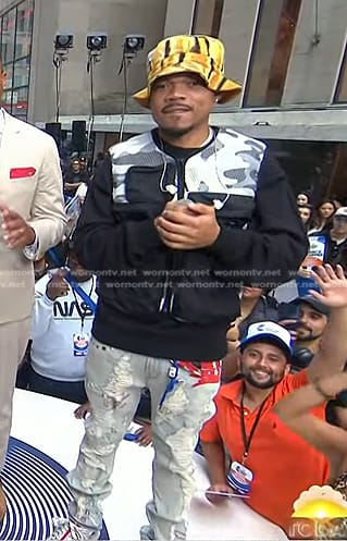 Chance the Rapper’s camo vest and distressed jeans on Today