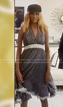 Chanel’s navy printed halter neck dress on The Real Housewives of Dubai