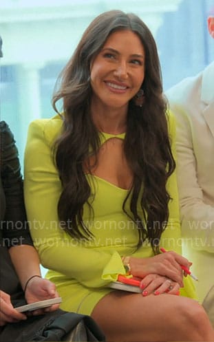 Chloe’s neon green dress with chest cutout on Owning Manhattan
