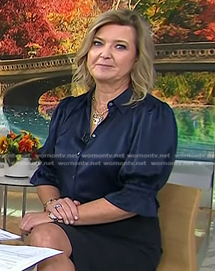 Christine’s navy puff sleeve blouse on Today