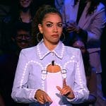 Corinne’s blue cutout denim jacket on Beat Shazam Corinne’s blue cutout denim jacket on Beat Shazam