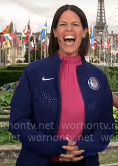 Dana Jacobson’s navy olympics jacket on CBS Mornings