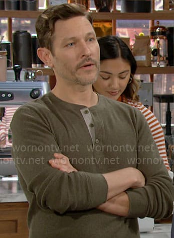 Daniel’s olive green henley shirt on The Young and the Restless