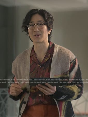 Daniel’s red floral shirt and cardigan on Reasonable Doubt