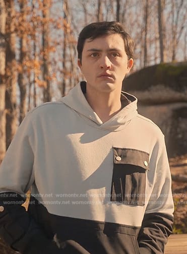 Demetri’s colorblock front pocket hoodie on Cobra Kai