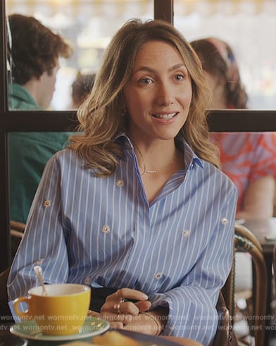 Else’s striped embroidered blouse on Emily in Paris