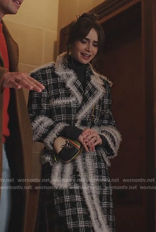 Emily’s black tweed coat on Emily in Paris