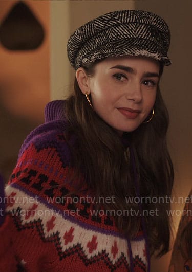 Emily’s red fair isle sweater on Emily in Paris