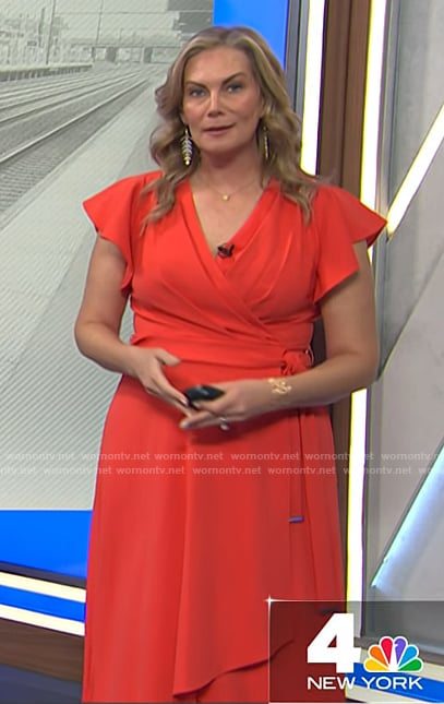 Emily West’s orange flutter sleeve wrap dress on Today