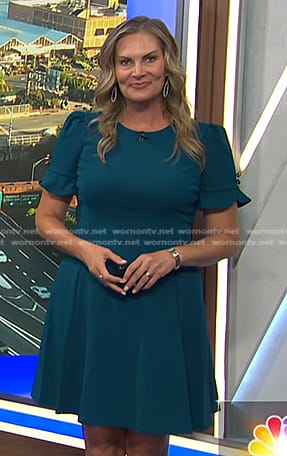 Emily’s teal green ruffle short sleeve dress on Today