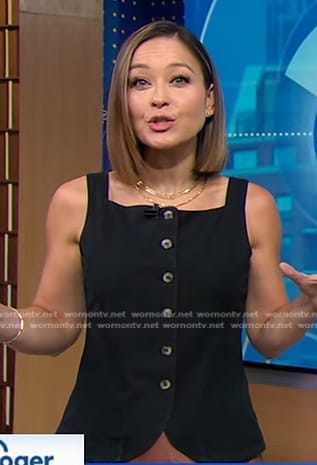 Eva’s black sleeveless buttoned top on Good Morning America