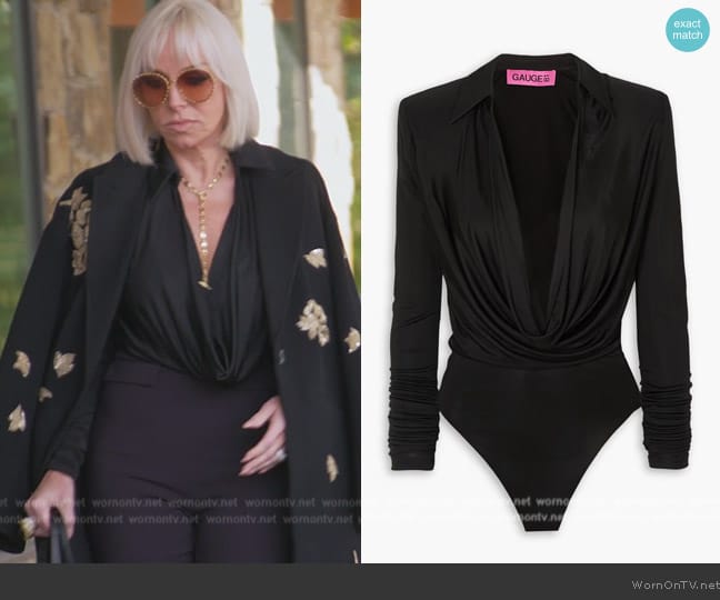 Gauge81 Bauska draped jersey bodysuit worn by Margaret Josephs on The Real Housewives of New Jersey