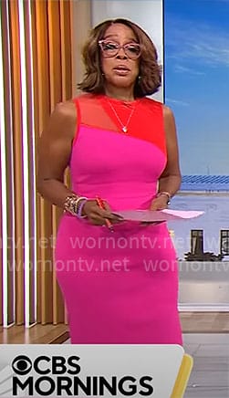 Gayle King’s pink and red dress on CBS Mornings