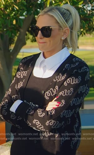 Gina’s black printed cardigan on The Real Housewives of Orange County