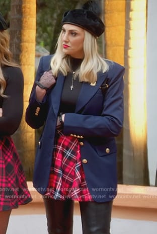 Gina’s navy gold button blazer on The Real Housewives of Orange County