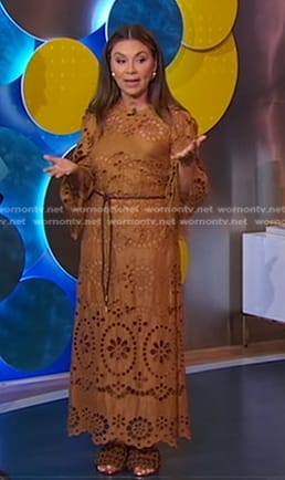 Gretta Monahan’s brown eyelet belted dress on Good Morning America