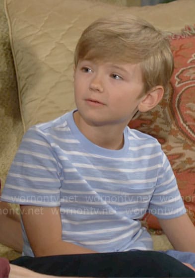 Harrison’s blue striped t-shirt on The Young and the Restless