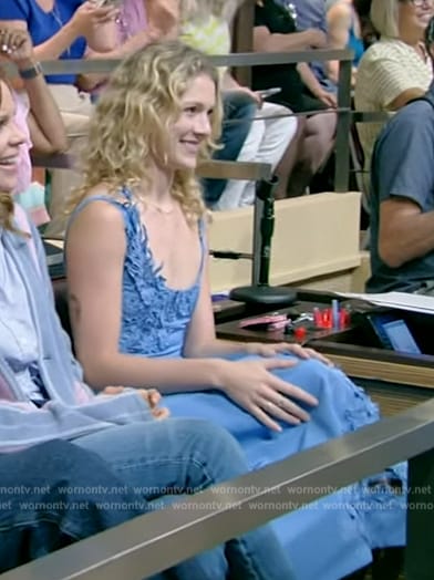 Isabela Ferrer’s blue embroidered dress on Live with Kelly and Mark