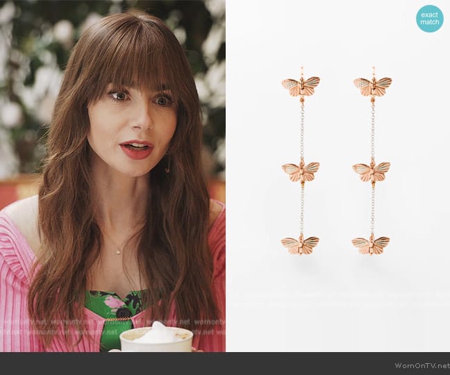 James Banks Butterfly Migration Chain Earring worn by Emily Cooper (Lily Collins) on Emily in Paris