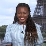 Janai’s blue striped puff sleeve dress on Good Morning America