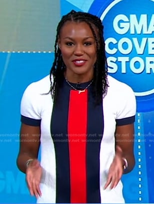 Janai’s white, navy and red colorblock dress on Good Morning America