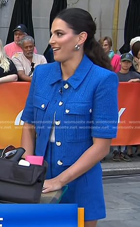 Janelle Cohen’s blue short sleeve tweed jacket and shorts on Today