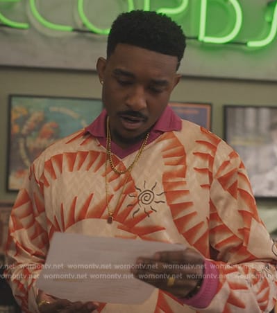 Jazz’s orange and pink printed polo shirt on Bel-Air