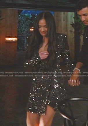 Jenn Tran’s black embellished blazer dress on The Bachelorette