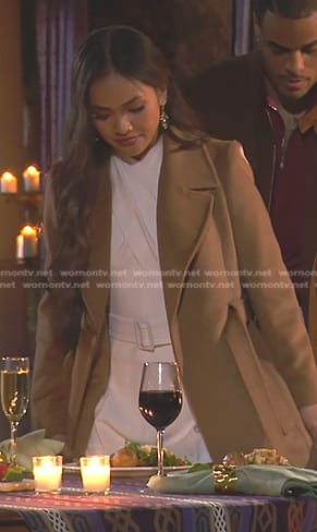 Jenn Tran’s white belted halter jumpsuit on The Bachelorette