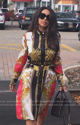 Jennifer’s baroque print shirtdress on The Real Housewives of New Jersey