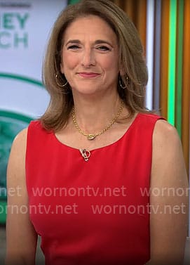 Jill Schlesinger’s red sheath dress on CBS Mornings