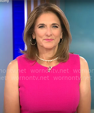 Jill Schlesinger’s pink sleeveless dress on CBS Mornings