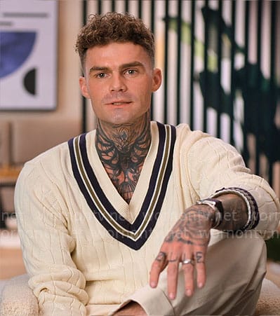 Jonathan’s cable knit confessional sweater on Owning Manhattan