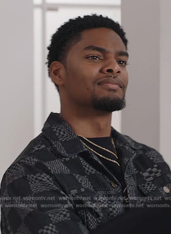 JR’s black check print denim jacket on All American Homecoming